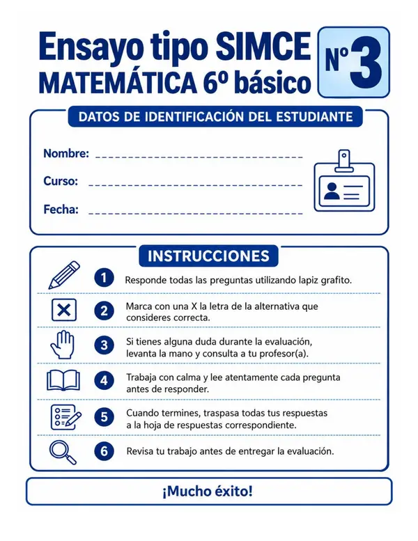 ENSAYO SIMCE 3 MATEMÁTICA 6°