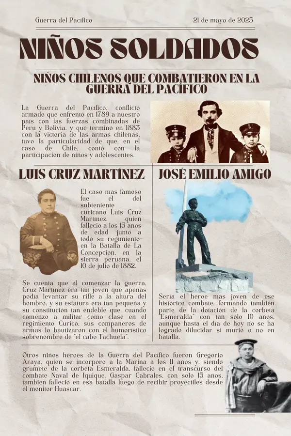 Infografía de niños soldados en la Guerra del Pacífico