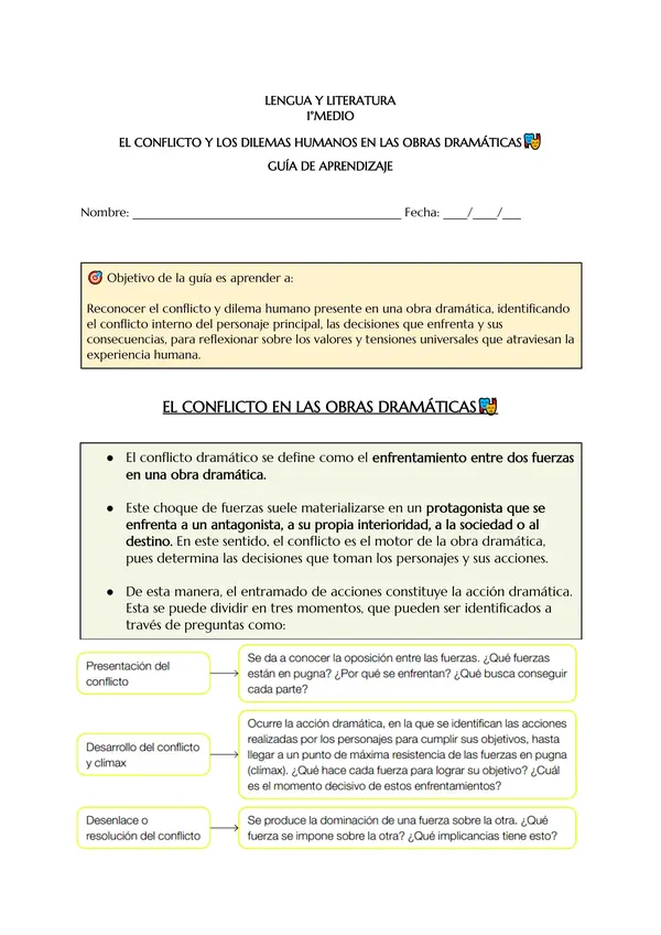 📘 Guía: El Conflicto y los Dilemas Humanos en las Obras Dramáticas 🎭 1°M