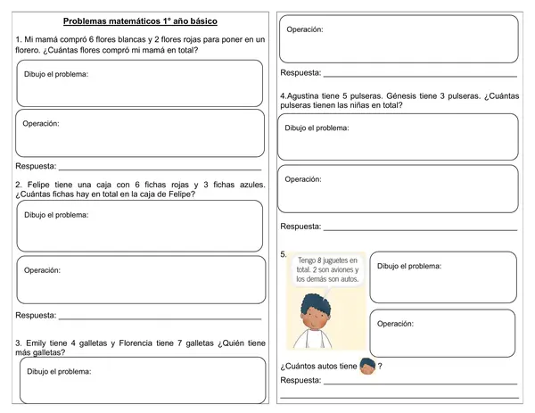 Guía de matemática 1°B "Resolución de problemas números hasta el 9". 