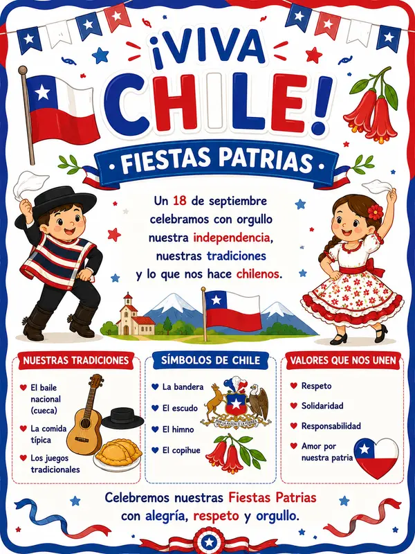 Poster cartel 18 septiembre Chile - Viva Chile Fiestas Patrias | Decoración 18 de Septiembre