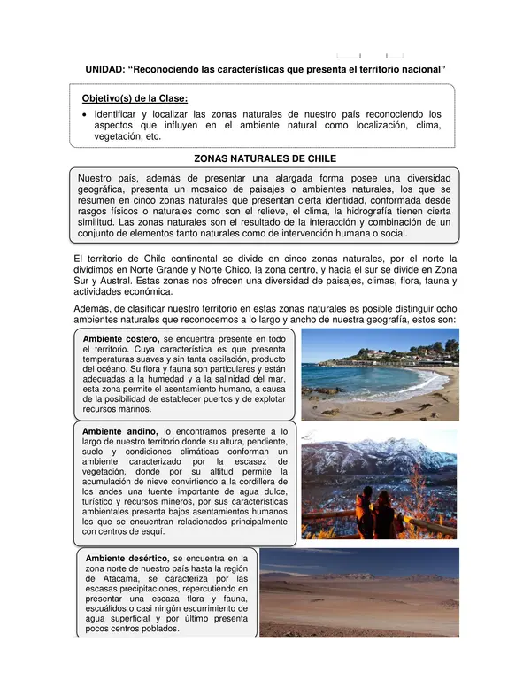 Guia de Historia y Geografia 6 Basico: Zonas Naturales De Chile