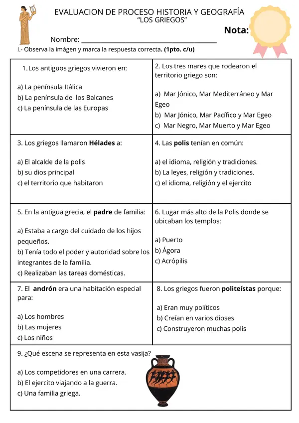 Evaluación Los antiguos griegos