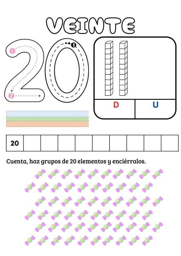 Fichas de trabajo: Números del 20 al 100