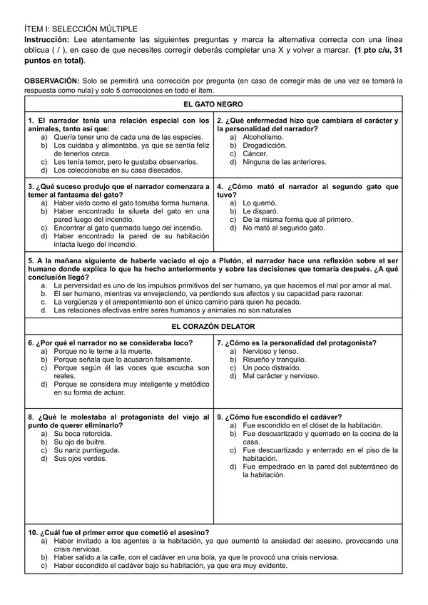 Evaluación Plan lector "Narraciones extraordinarias" 7mo Básico