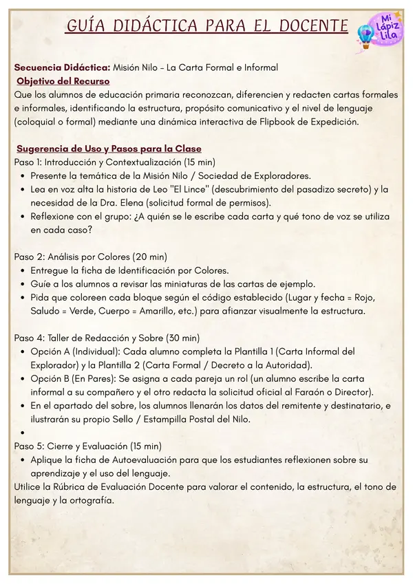 La Carta Formal e Informal "Misión Nilo" 