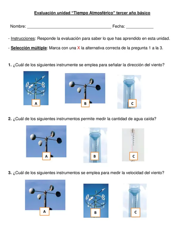 Evaluación "Tiempo atmosférico" 2°año básico.