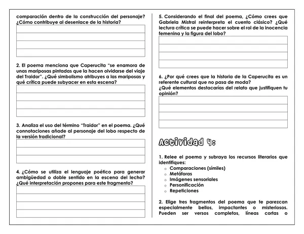 Guía de trabajo - Análisis e interpretación “Caperucita Roja” Gabriela Mistral