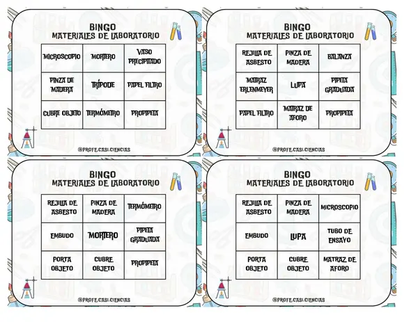 BINGO MATERIALES DE LABORATORIO