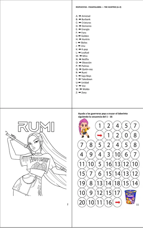 Libro para colorear con tareas Huntrix