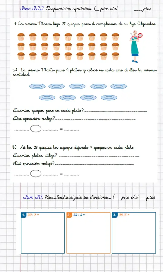 Evaluación. Divisiones. 4to Básico