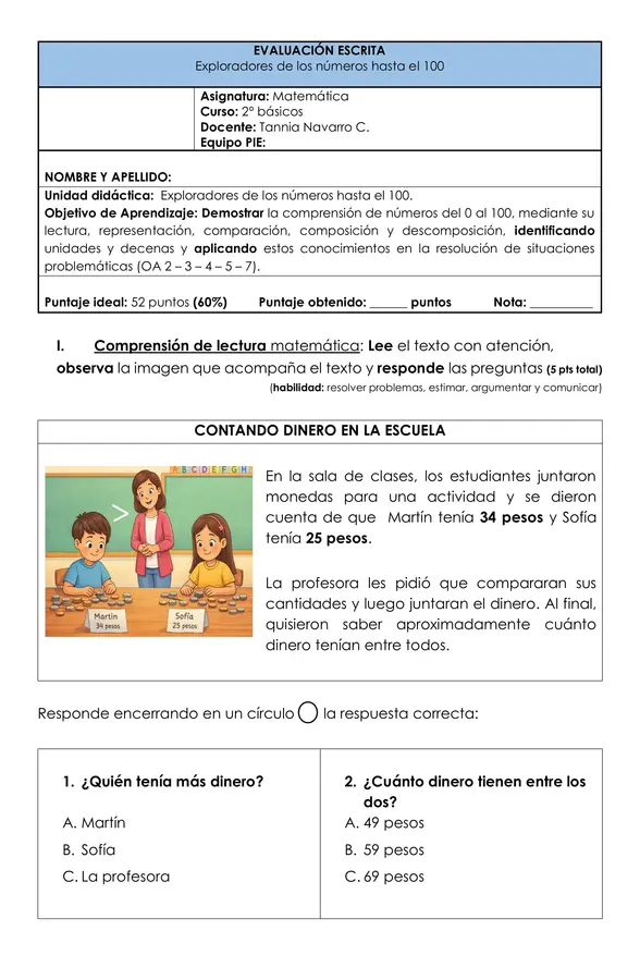 Ev. números hasta el 100  - 2° básico