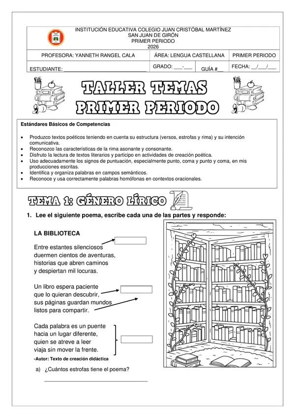 Taller Completo de Primer Periodo grado 4°