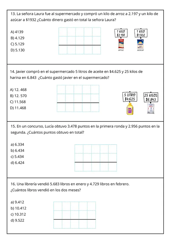 Prueba sumas, restas, resolución de problemas