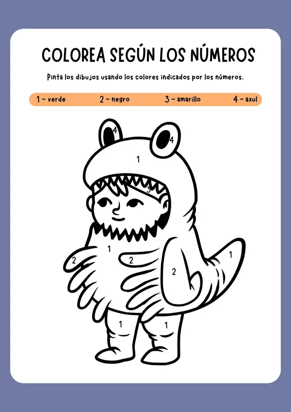 Colorea según los números temática Halloween