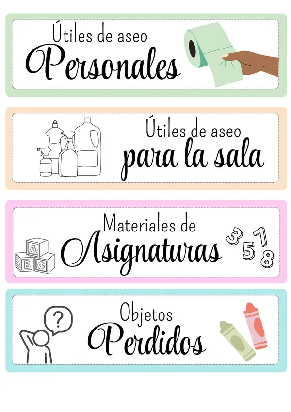 Etiquetas para adornar la sala de clases 