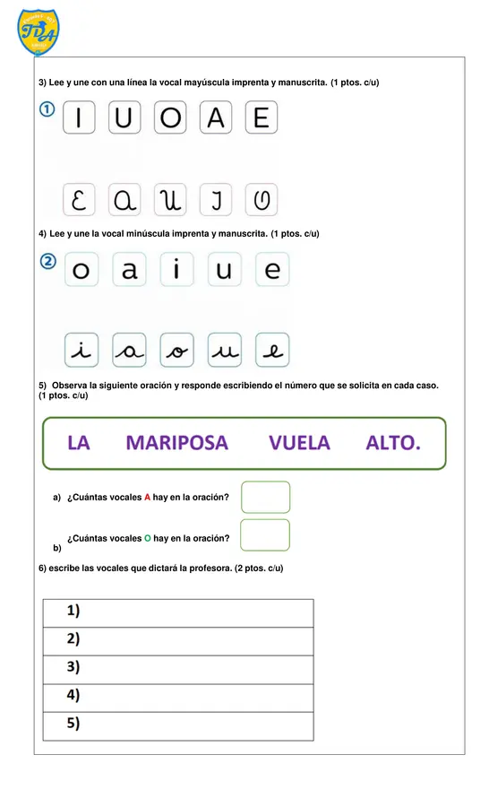 prueba Lenguaje Vocales 