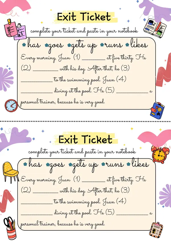 Exit Ticket / Present Simple Third Person