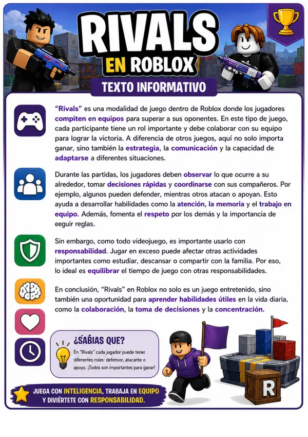 Guía de Comprensión Lectora y Atención – “Rivals” en Roblox 