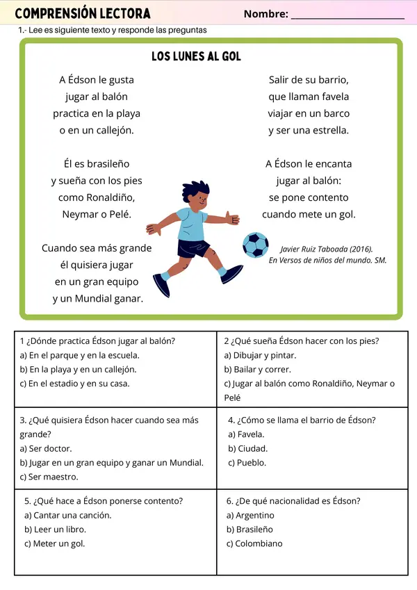Comprensión lectora, Poemas Ficha 1