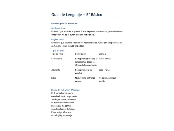 Guía poesía 5° año