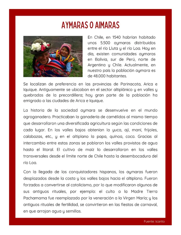 Comprensión lectora: Artículo informativo - Aymaras
