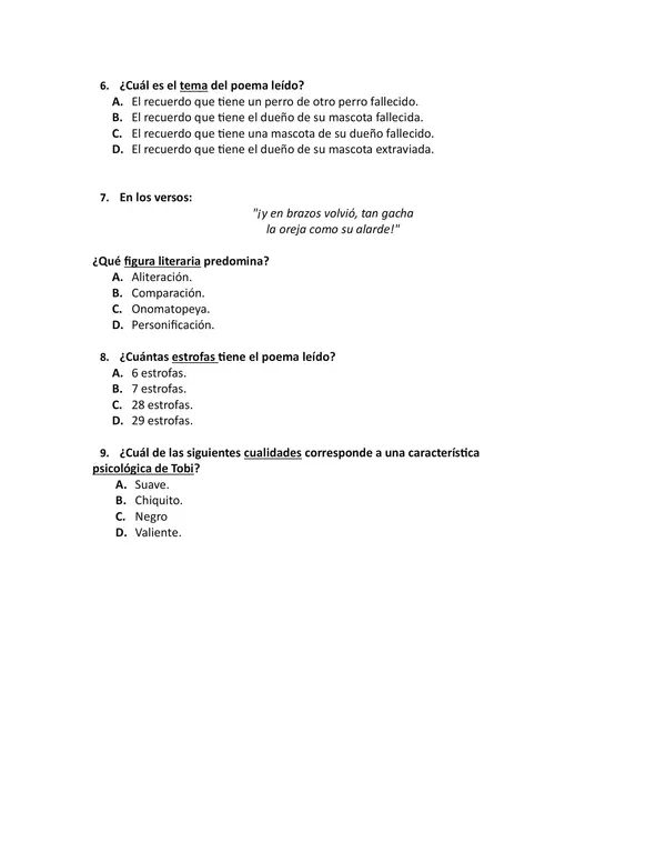Evaluación de Poemas – 6° Básico