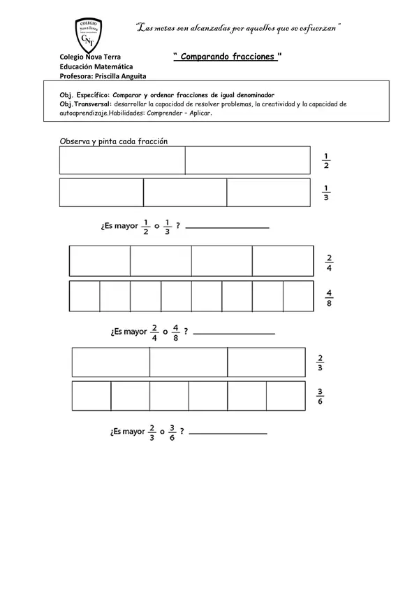 Guía de fracciones comparación 