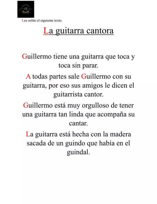 Tarea y texto "La guitarra Cantora"