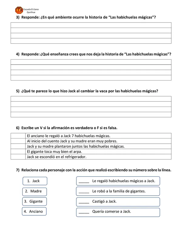 Comprensión de cuentos infantiles, 2° básico. 