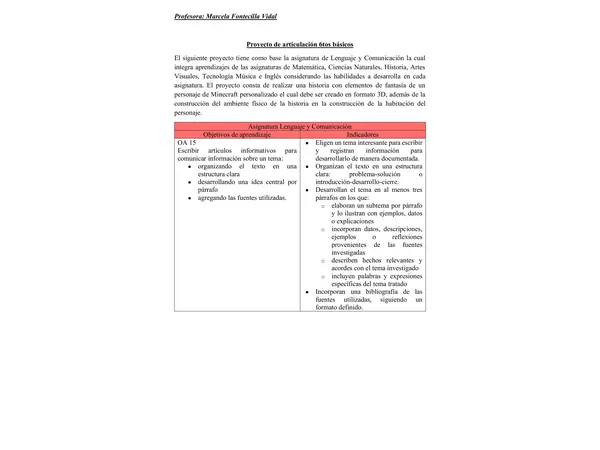 Proyecto de articulación asignaturas 6to