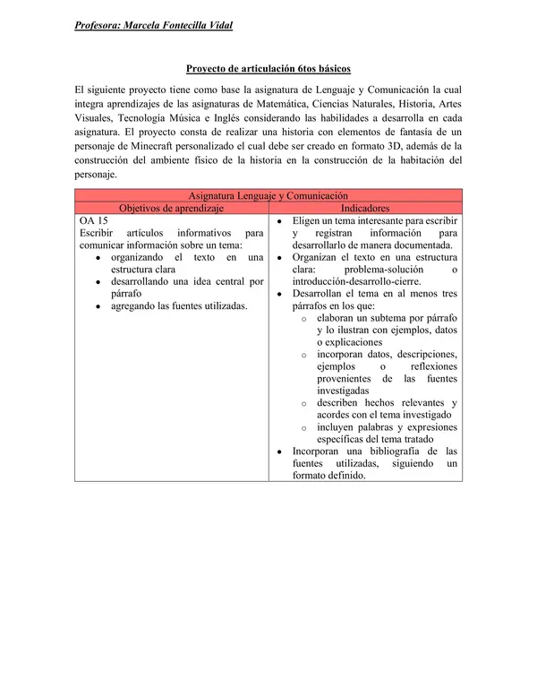 Proyecto de articulación asignaturas 6to