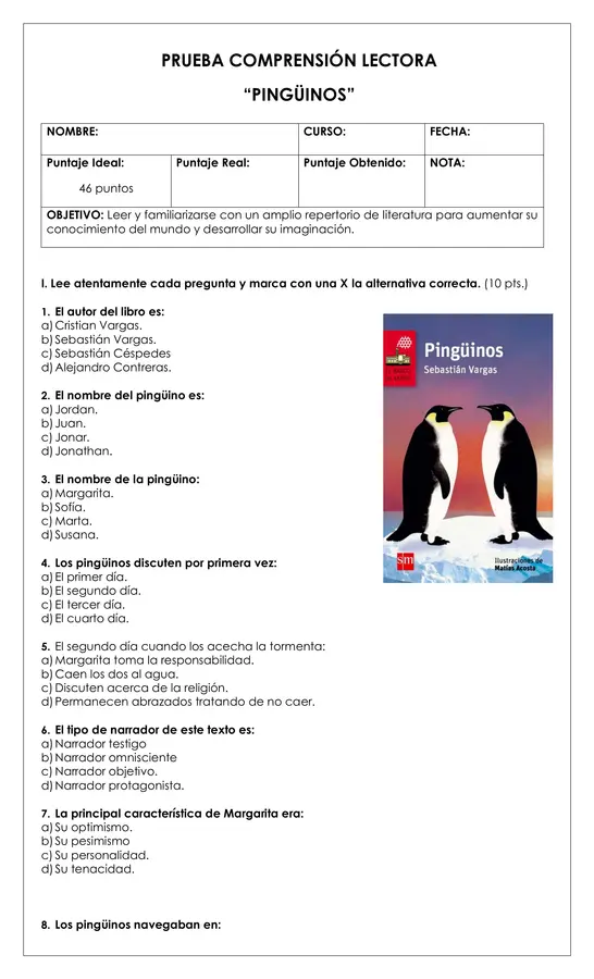 Prueba Lectura - Pingüinos (Sebastián Vargas) 