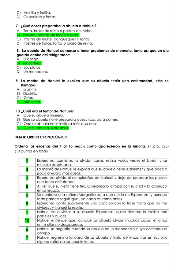 Prueba Lectura - Para que no me olvides