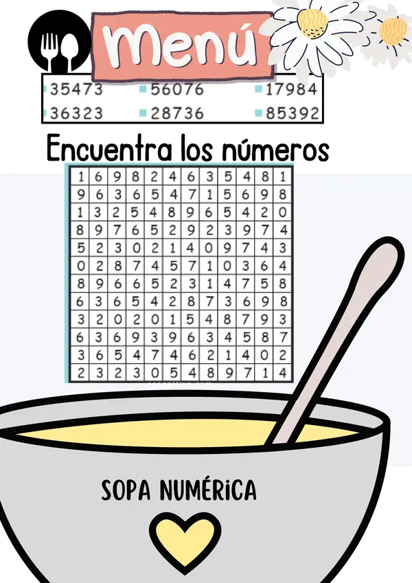 Actividad complementaria matemática sopa de números 