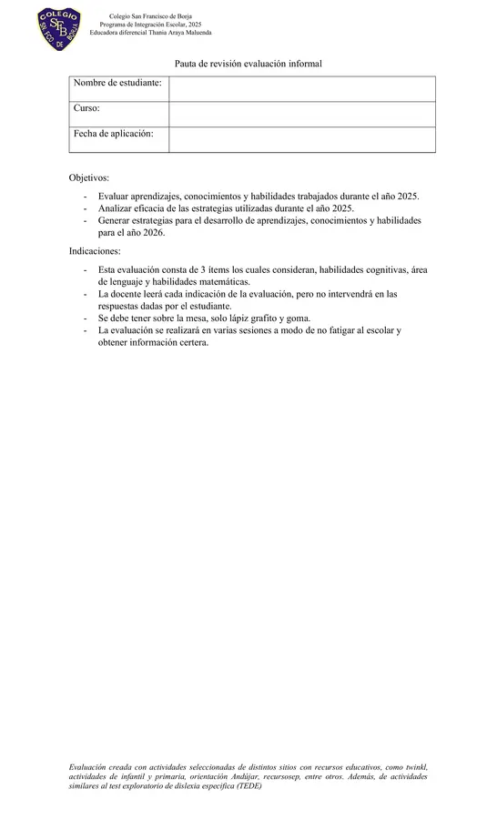 Evaluación psicopedagógica informal