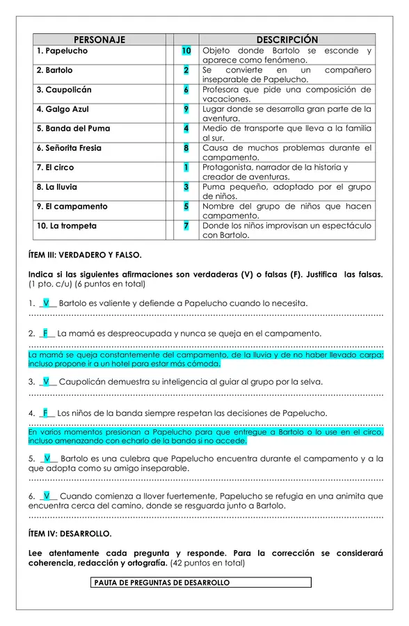 Prueba Lectura - Papelucho en vacaciones