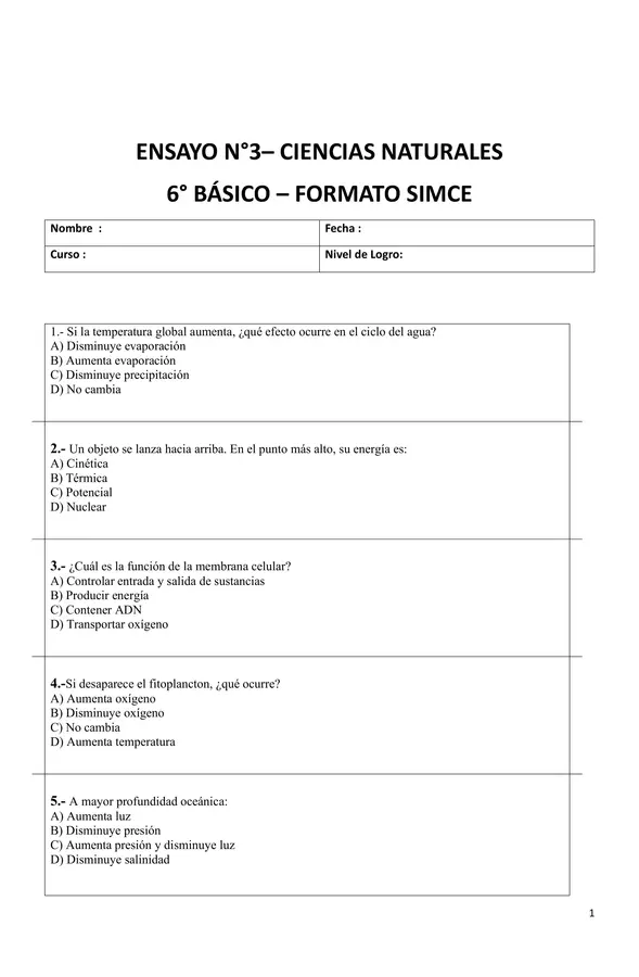 ENSAYO N3  CIENCIAS NATURAS 2026