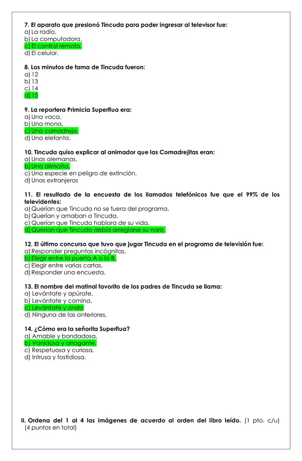 Prueba Lectura - Tincuda, la comadrejita trompuda