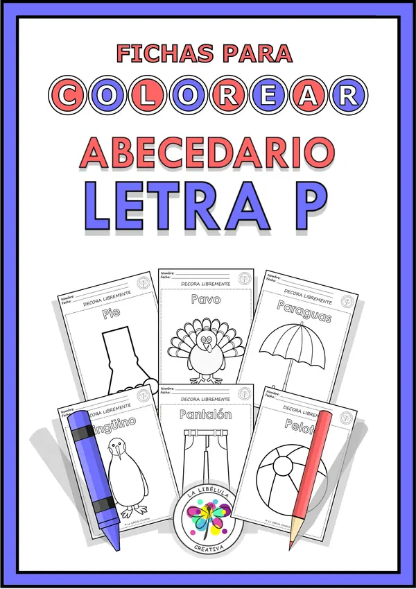 Fichas para colorear Objetos Letra P NO PREP color