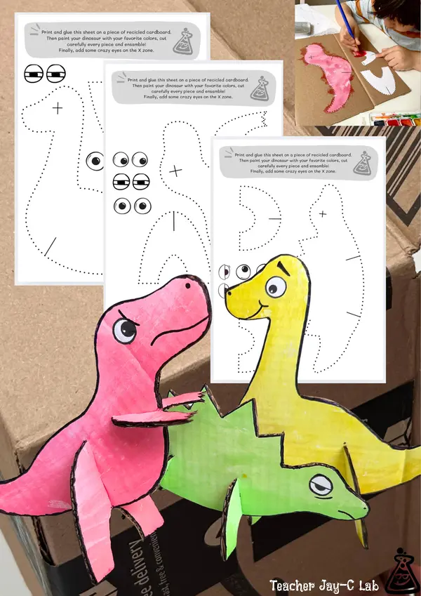 Dinosaurios 3-D, imprimibles, pintables y armables