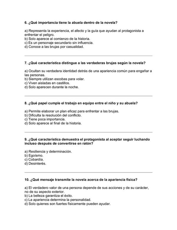 Prueba del libro "Las brujas" (Roald Dahl) 5° básico