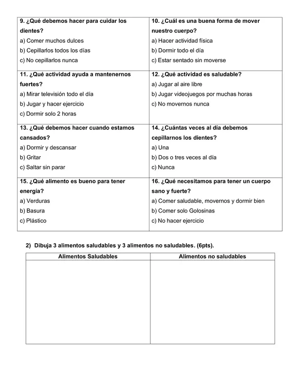 Prueba hábitos de vida saludable 1°básico
