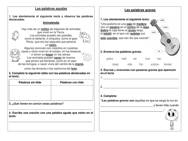 Guía palabra graves y agudas 3° año básico.