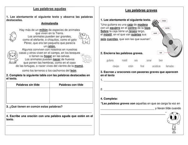 Guía palabra graves y agudas 3° año básico.