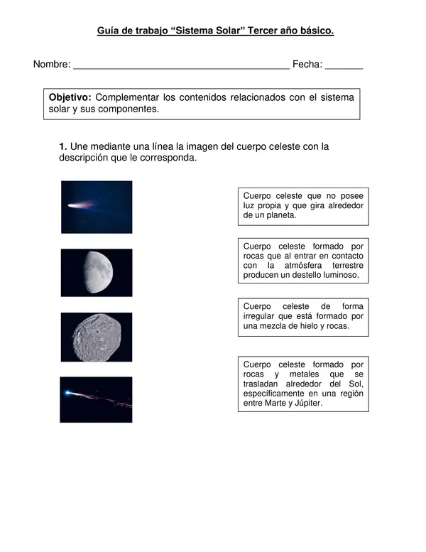Guía de ciencias "Sistema Solar" tercer año.