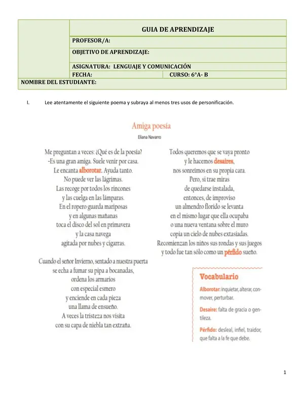 Guía de aprendizaje Figuras literarias 