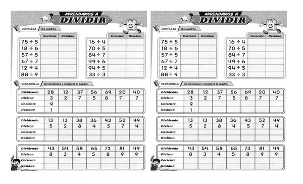 Actividades para reforzar divisiones en cuarto básico