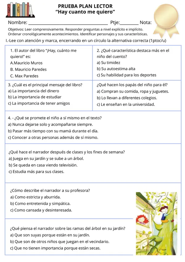 Prueba ¡Ay, cuánto me quiero! Plan Lector