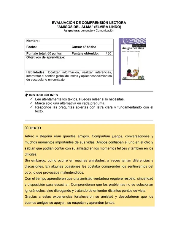 Prueba del libro "AMIGOS DEL ALMA" (ELVIRA LINDO)